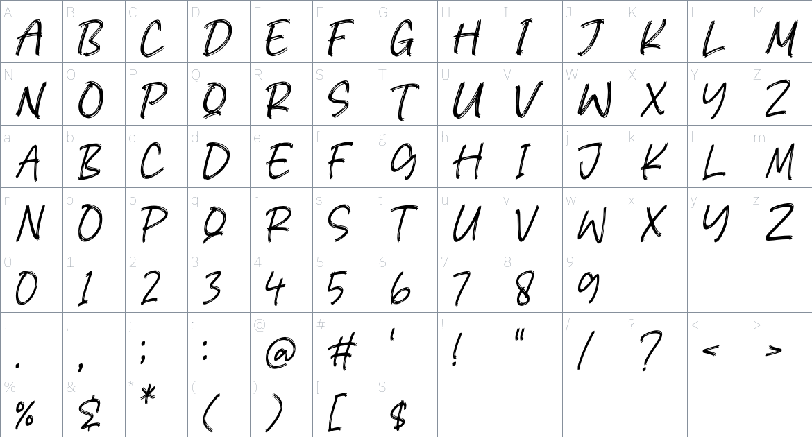 Holiwing font Character Map