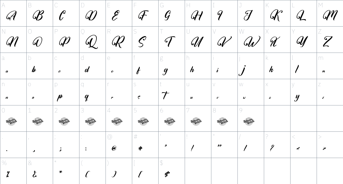 Qentyson Humberta font Character Map