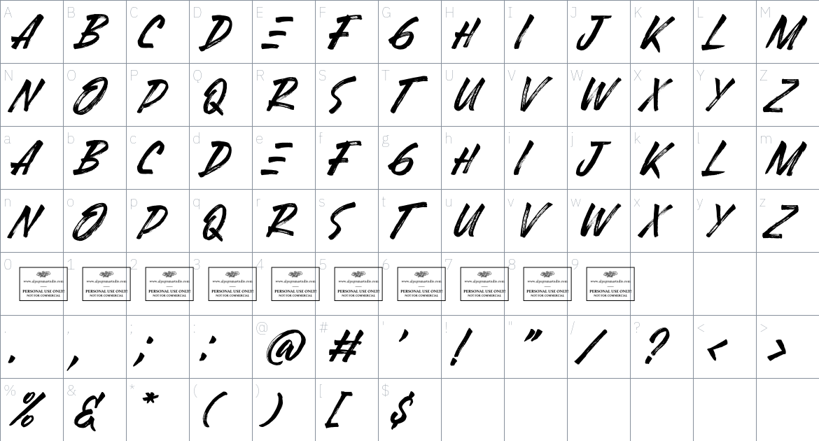 Black Rusher font Character Map