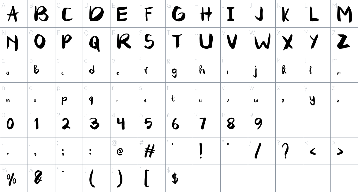 Tornelsen Curkee font Character Map