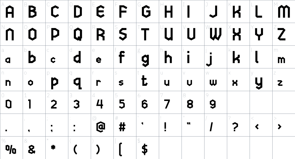 Hexaplex font Character Map