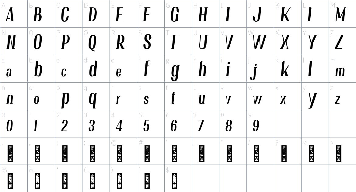 Nor Tidal Personal Use font Character Map