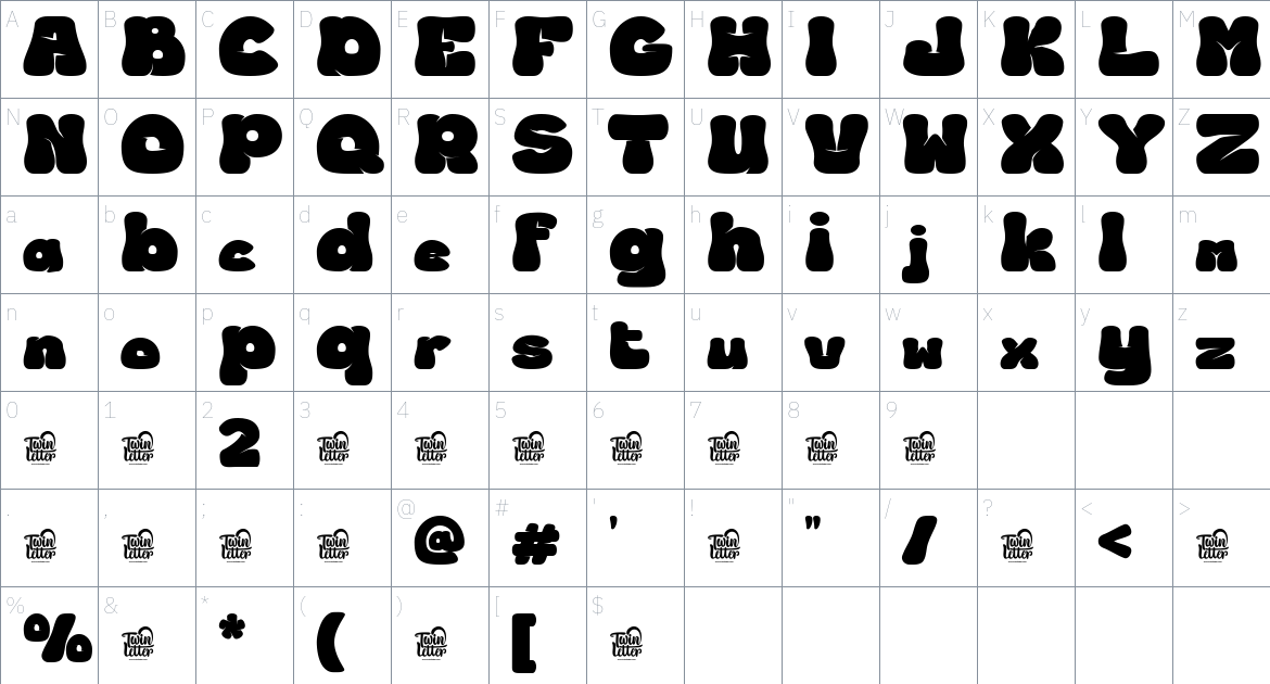 Bedigh font Character Map