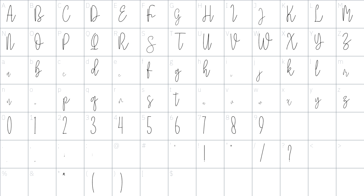 Holy Saghne Font font Character Map