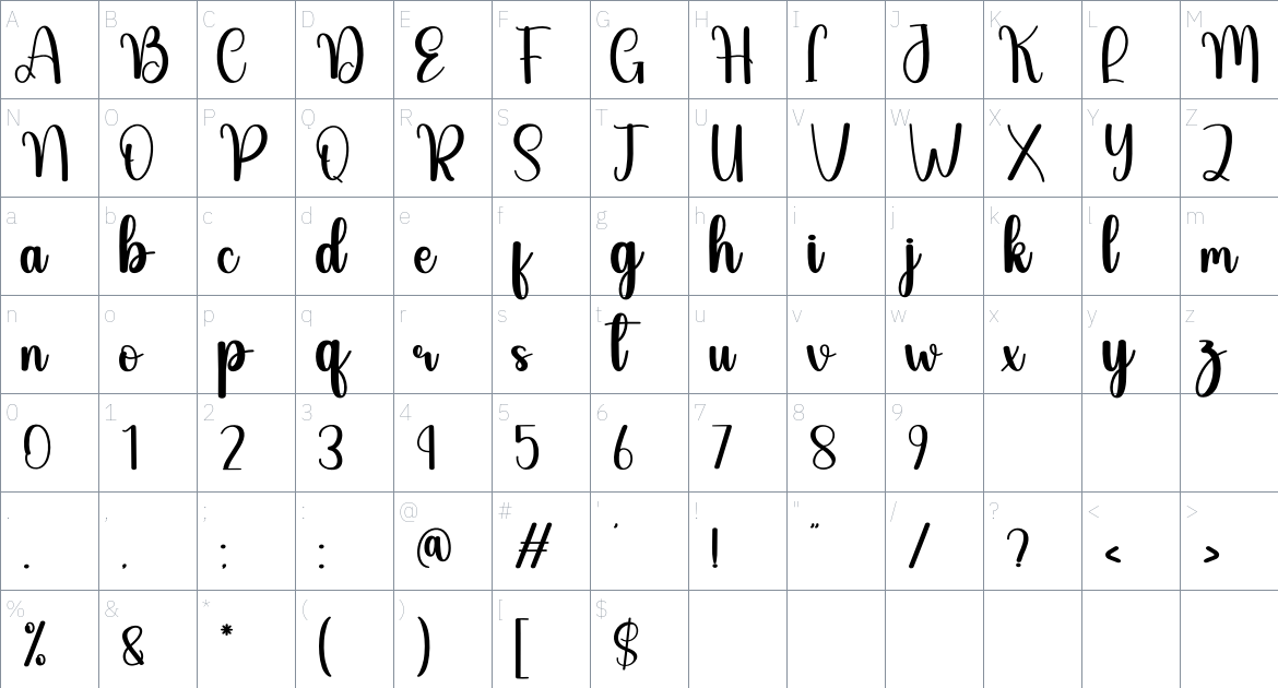 Early Winter font Character Map