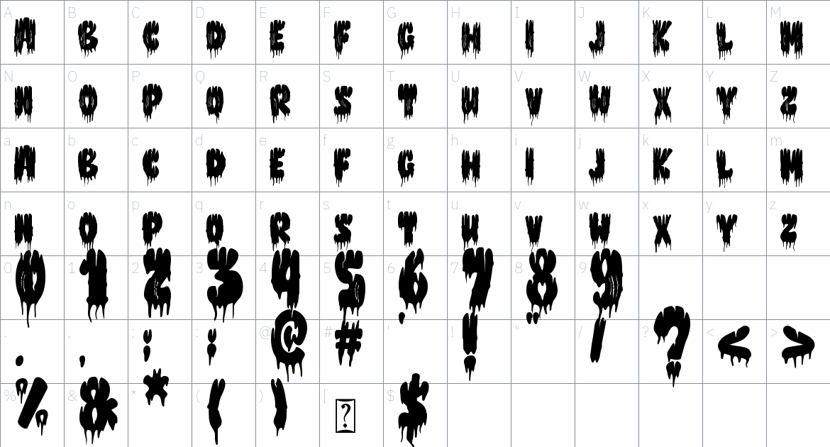 Monster Scratch font Character Map