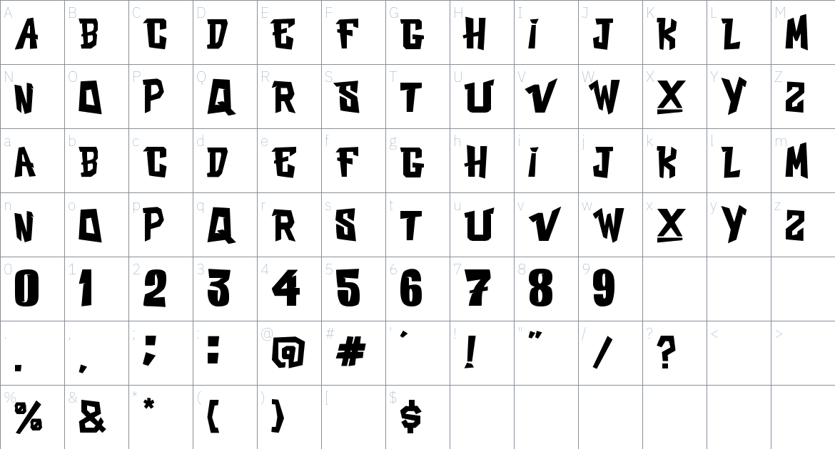 VAST MX font Character Map