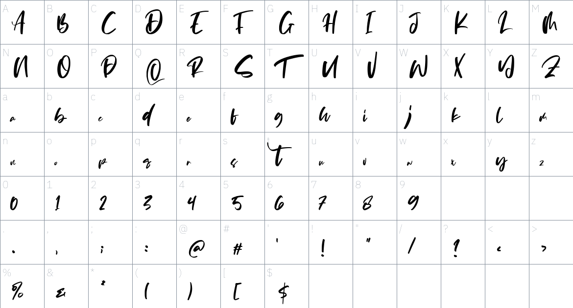 Matsuyama font Character Map