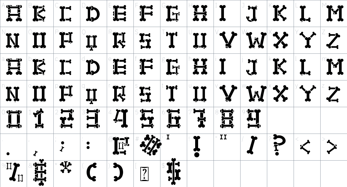 Hallo Skull font Character Map