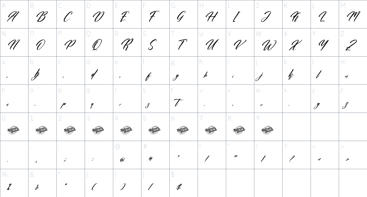 Nickitasha Bardovilly font Character Map