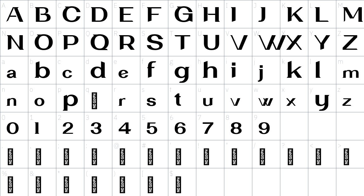 Alagereas Personal Use font Character Map