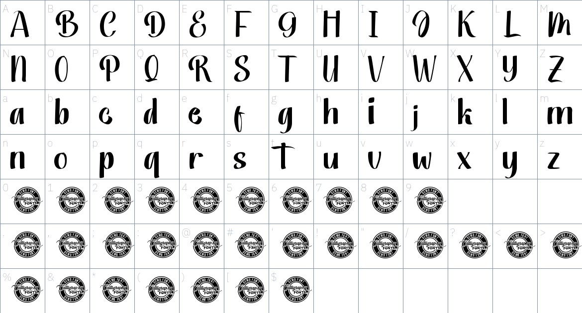 Better Sunrise font Character Map