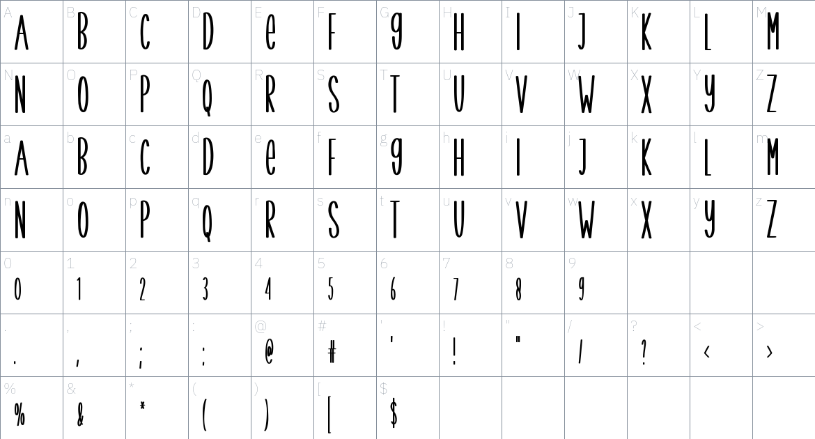 Minihome font Character Map