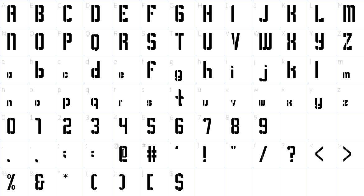 vrsty MILITA Font font Character Map