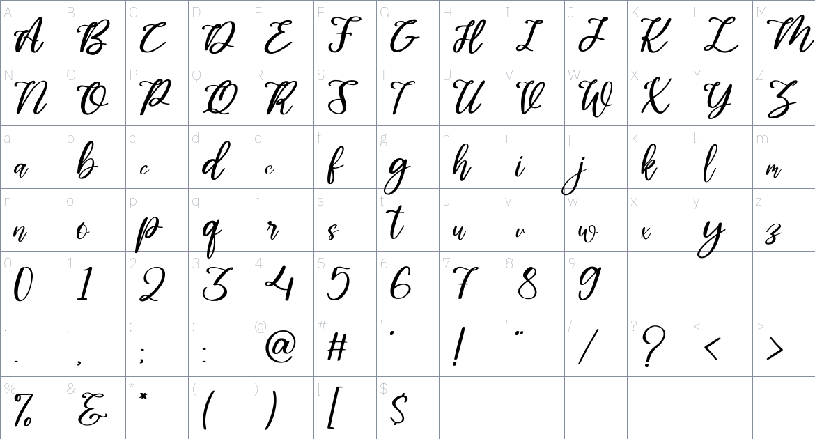 Meanshine font Character Map