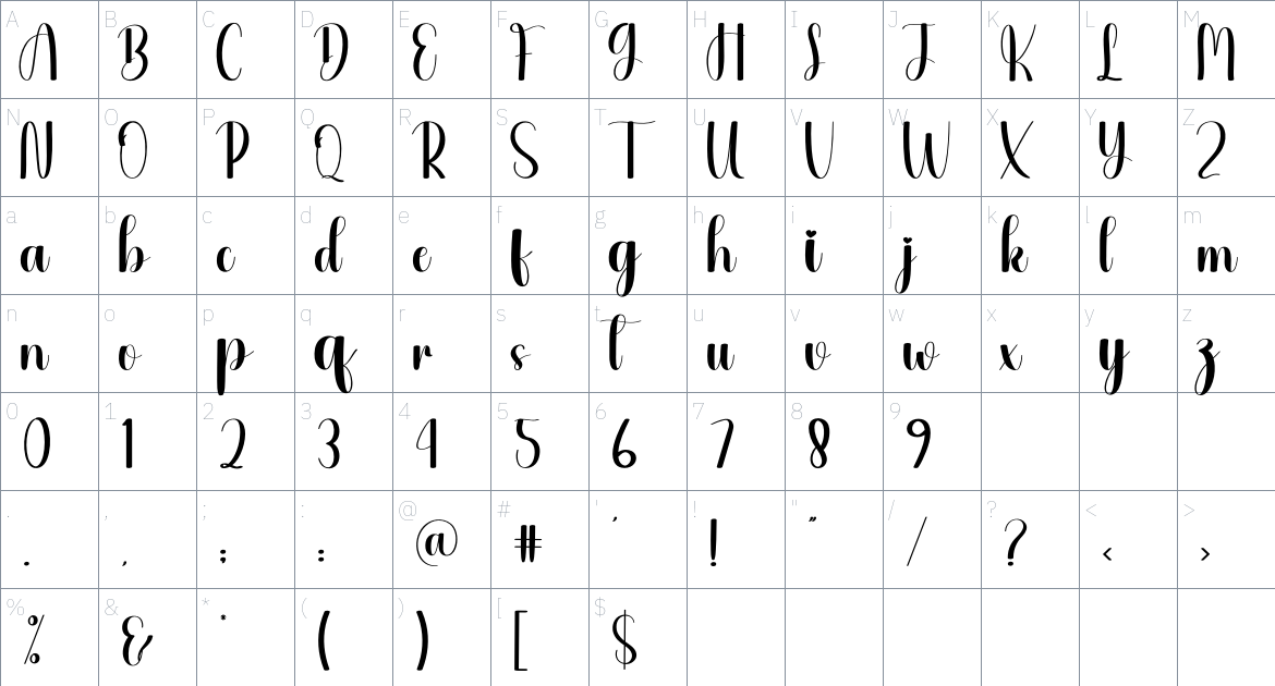 Violet font Character Map