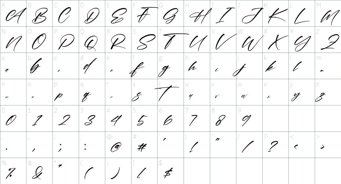 Crehme Honstlan font Character Map