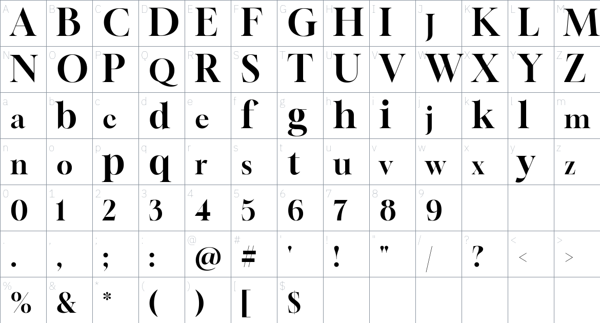 Gloock font Character Map