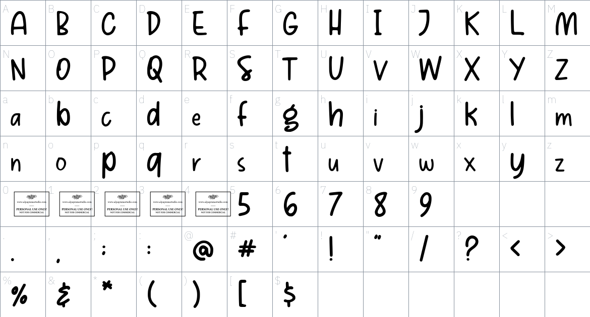 Magnetic font Character Map