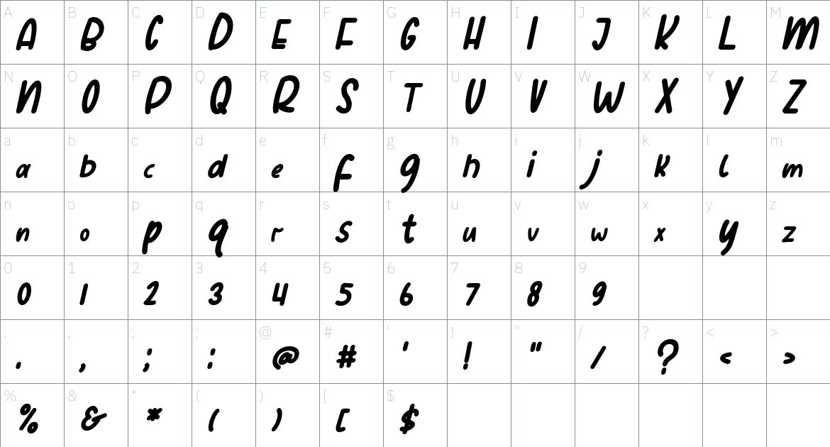 Kids Forester font Character Map