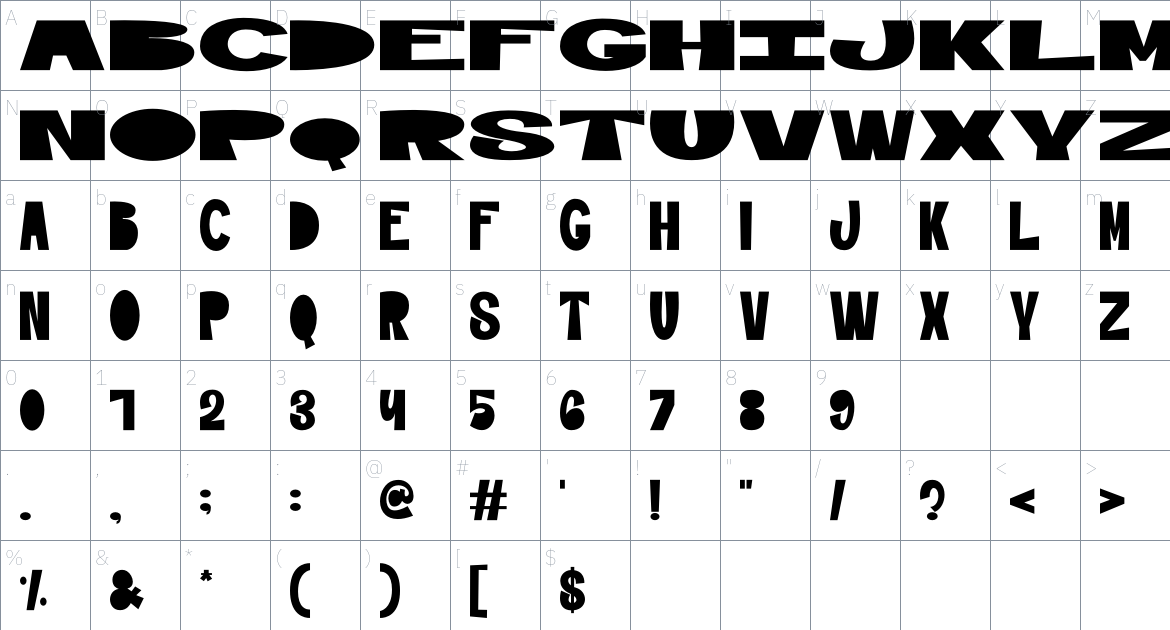 Moklan font Character Map