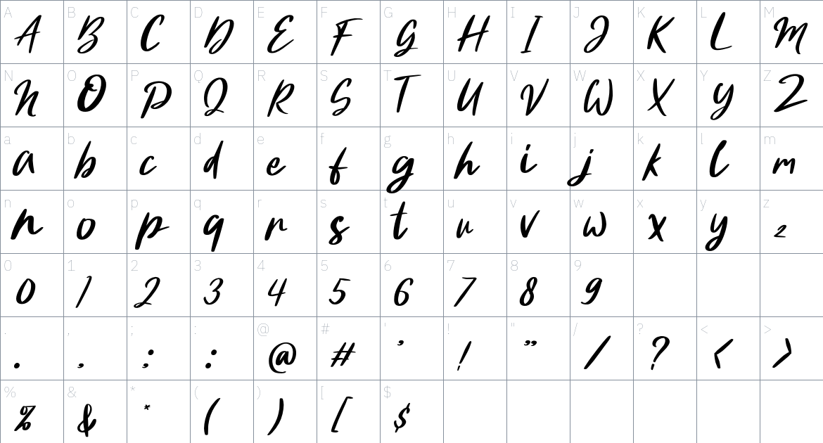 Clathing font Character Map