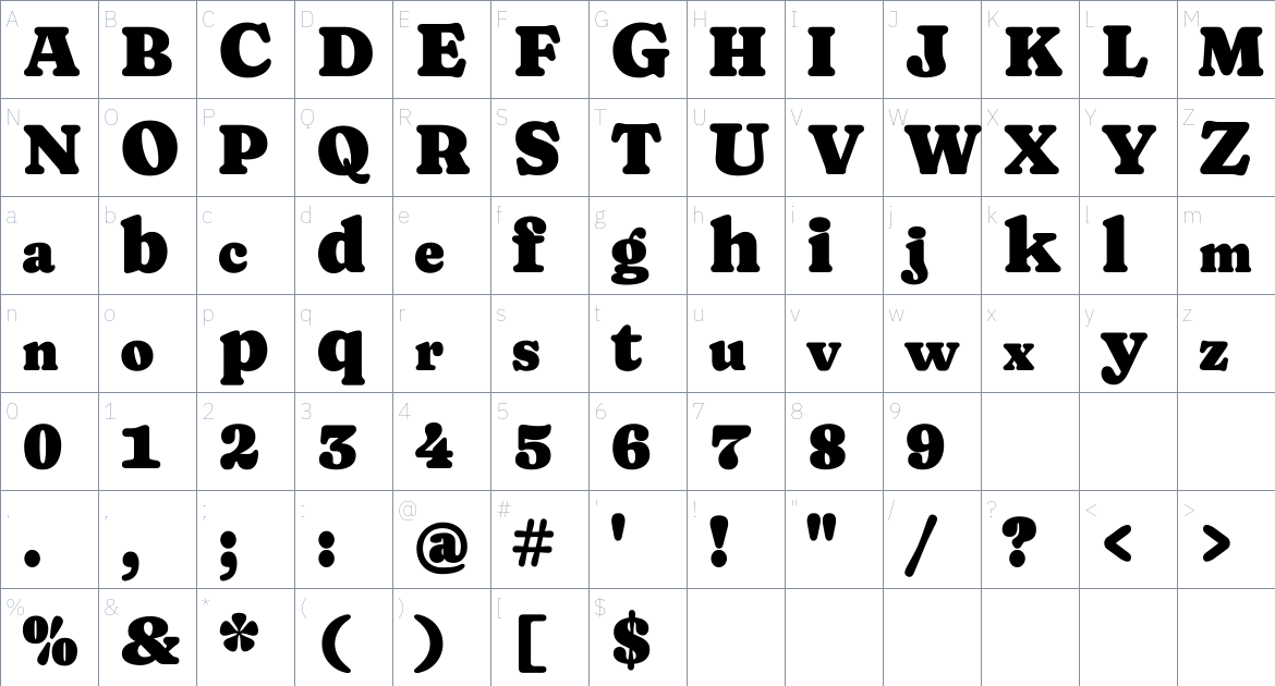 Caprasimo font Character Map