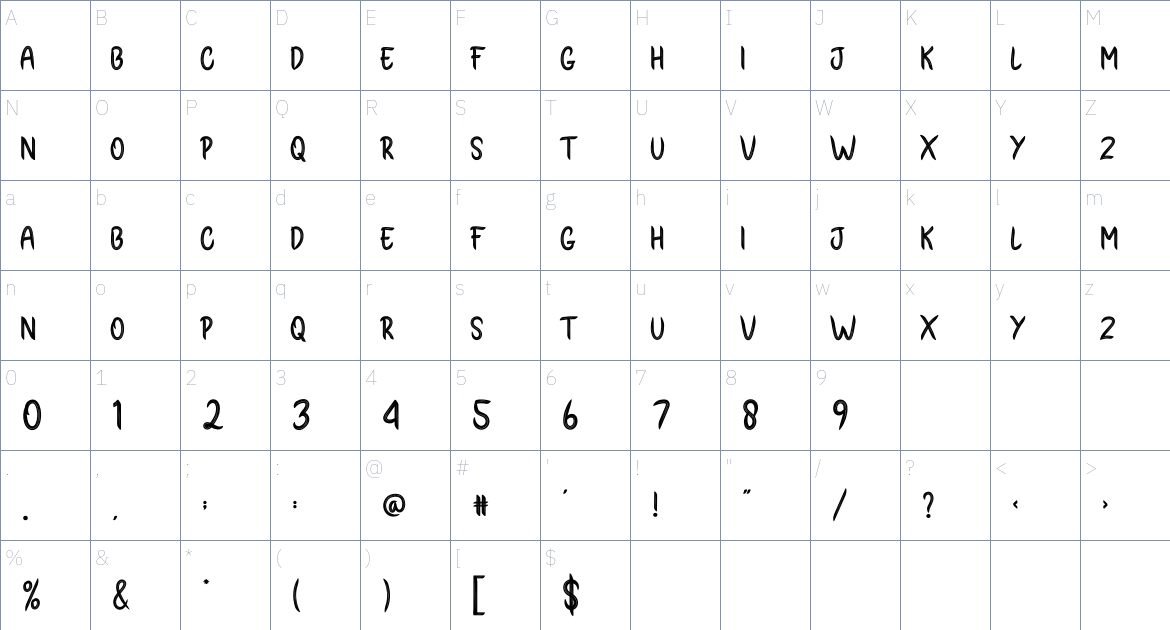 Photographer font Character Map