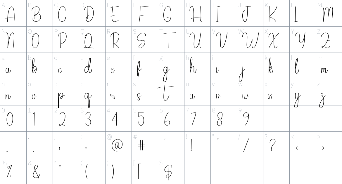 Cassandra font Character Map