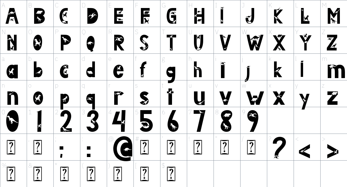 Dinosaur Island font Character Map