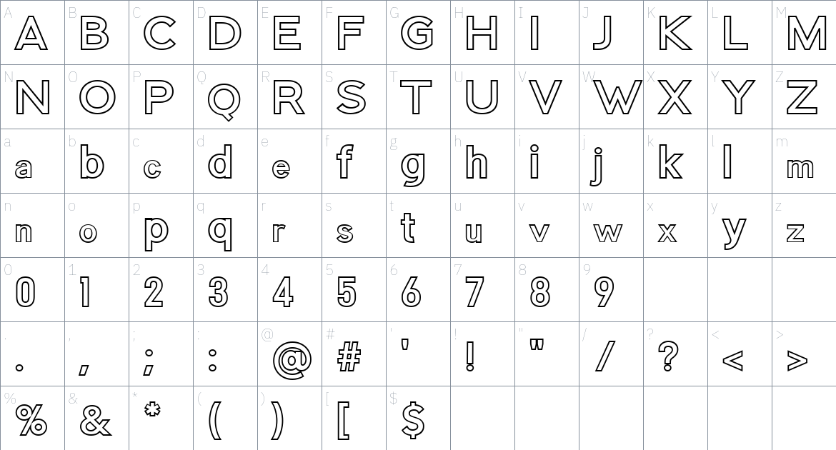 Vagabonded font Character Map