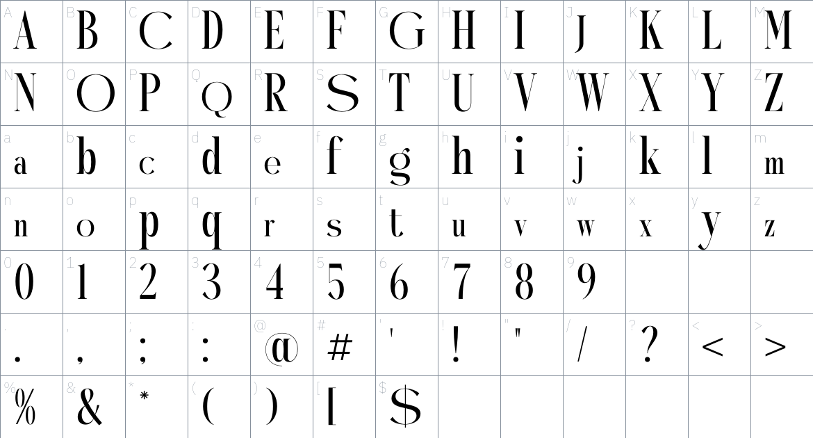 Mystequ font Character Map