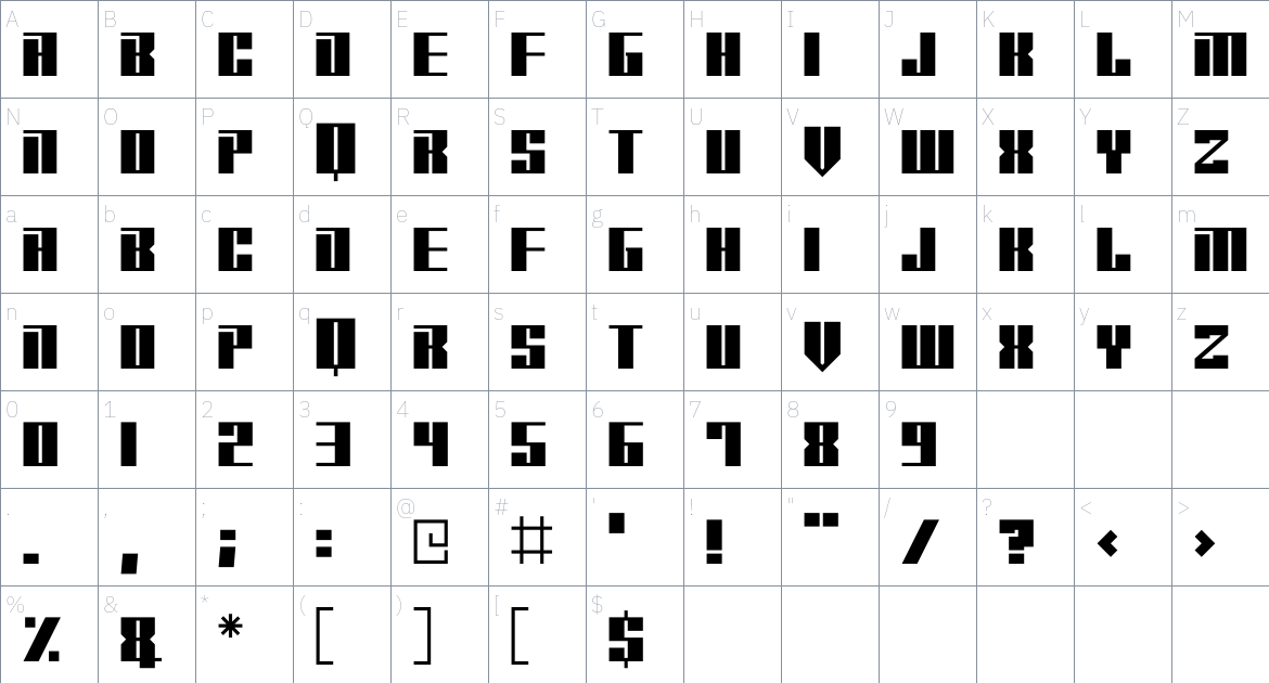 Robot Punch font Character Map