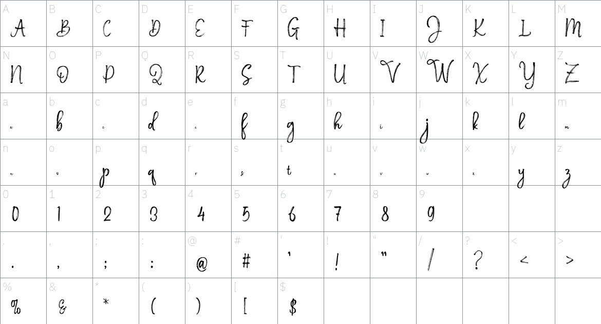 Aster Love Font font Character Map