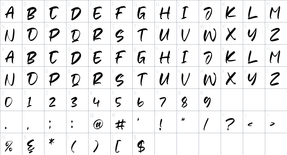 Badrick font Character Map