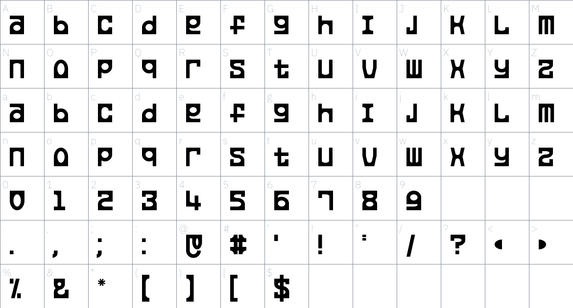 Leporid font Character Map