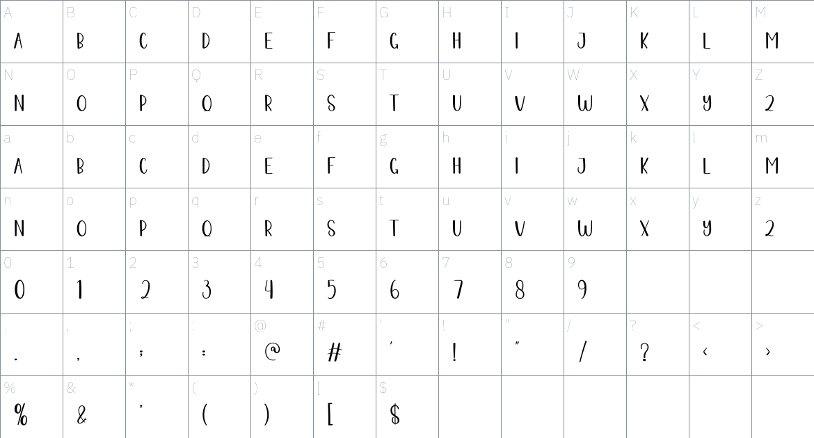 Lunar font Character Map