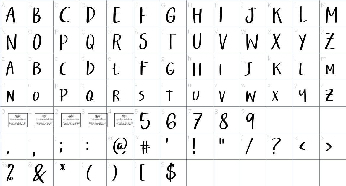 Salting font Character Map