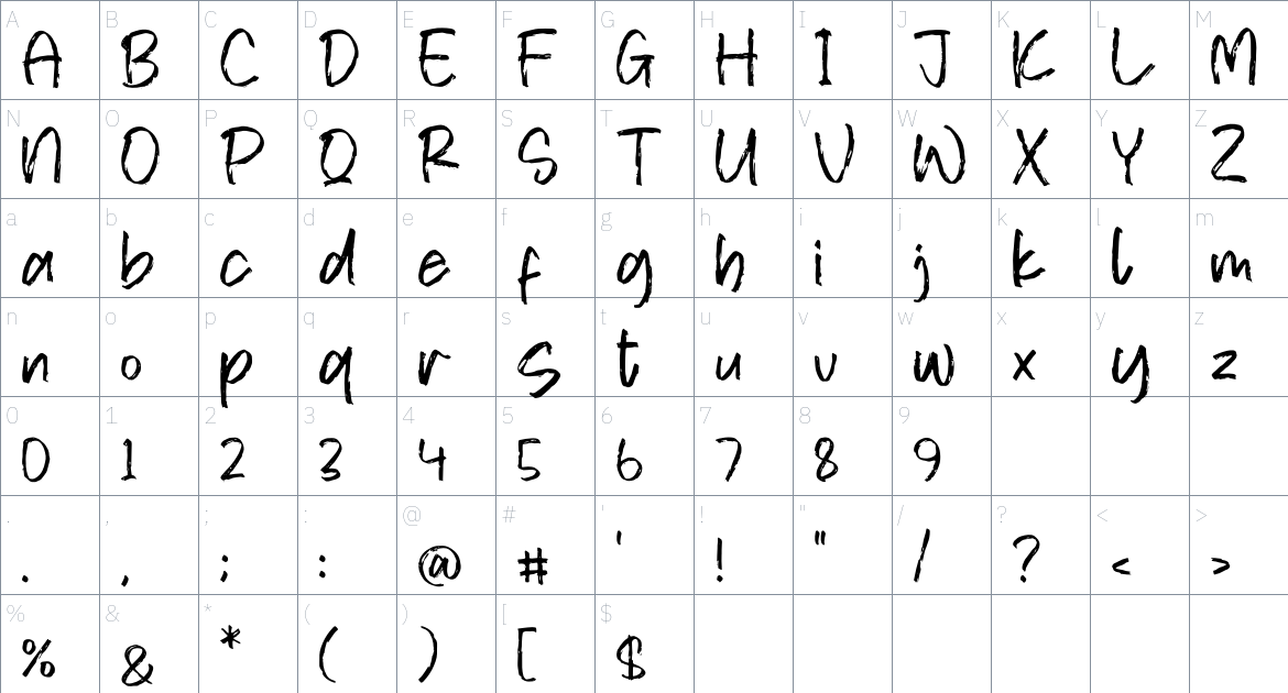 Syberian font Character Map