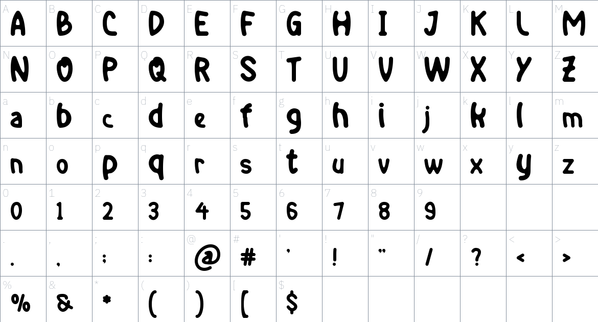 Begialo font Character Map