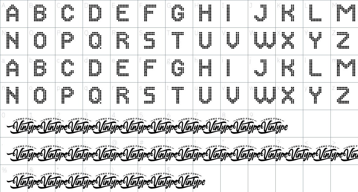 Many Dots font Character Map