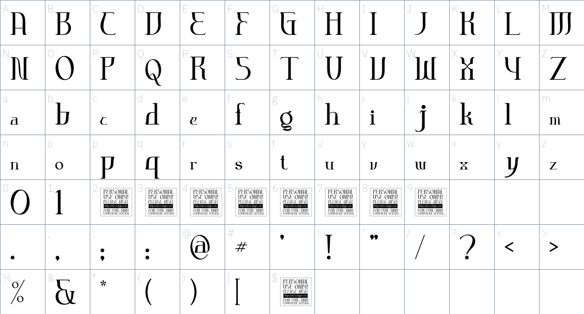 ANDROMEDA font Character Map