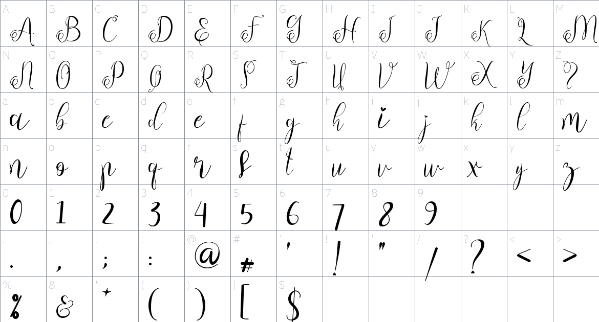 Adella Spring font Character Map