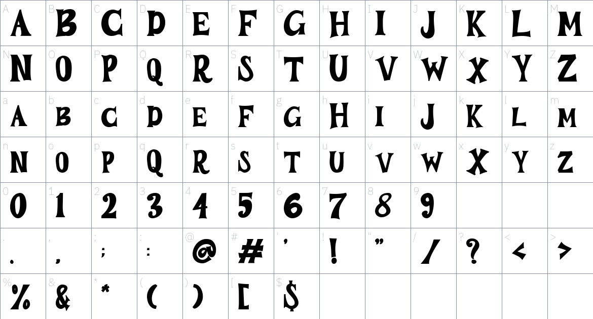 Bustery font Character Map