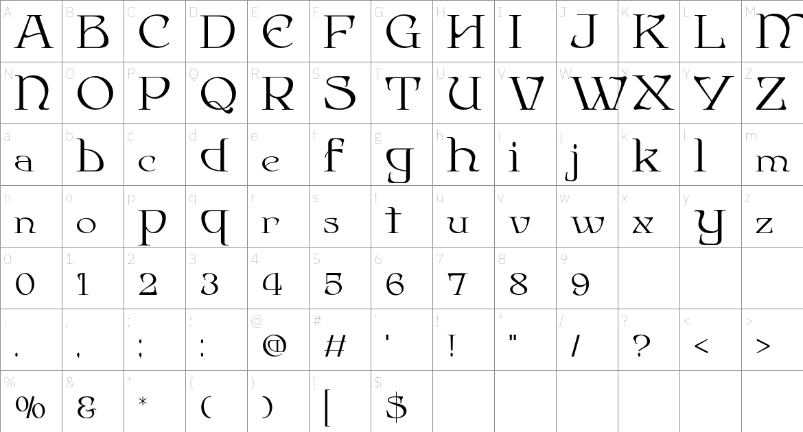 Mystiqua font Character Map