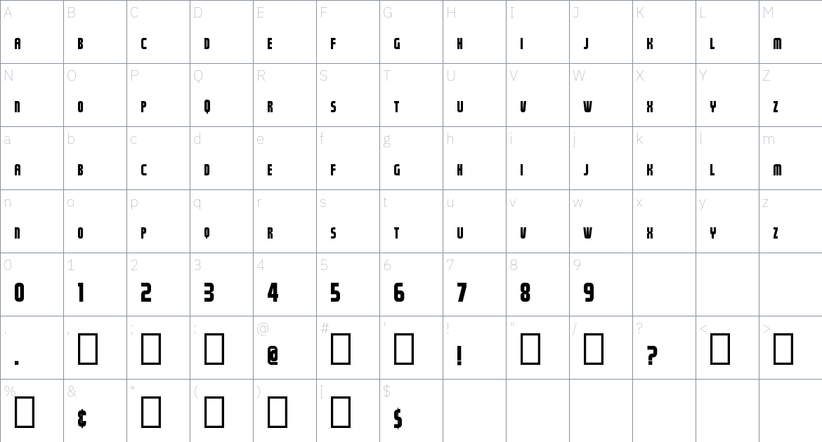 Trump20 font Character Map