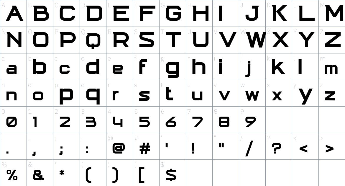 Rasky font Character Map