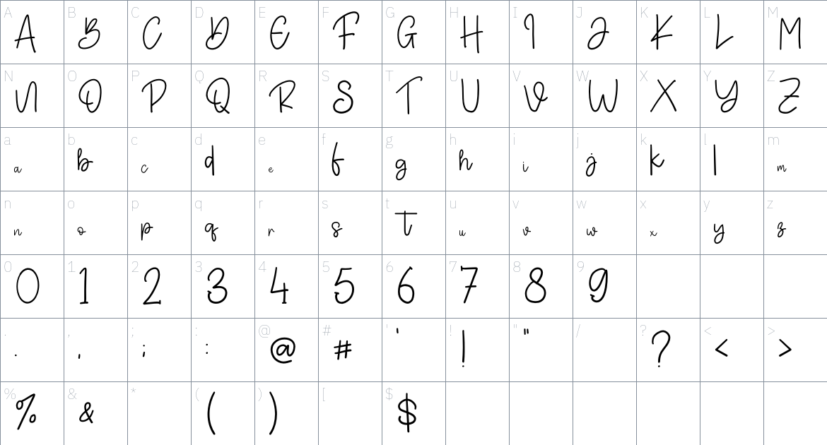 Fastina Ootsine font Character Map