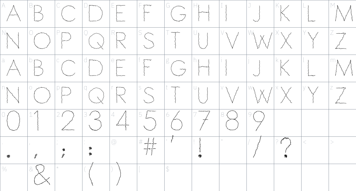 Sheridan Squiggly font Character Map