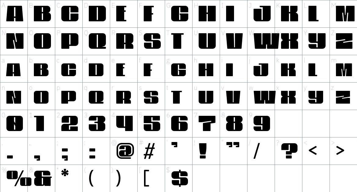 Block Marys font Character Map